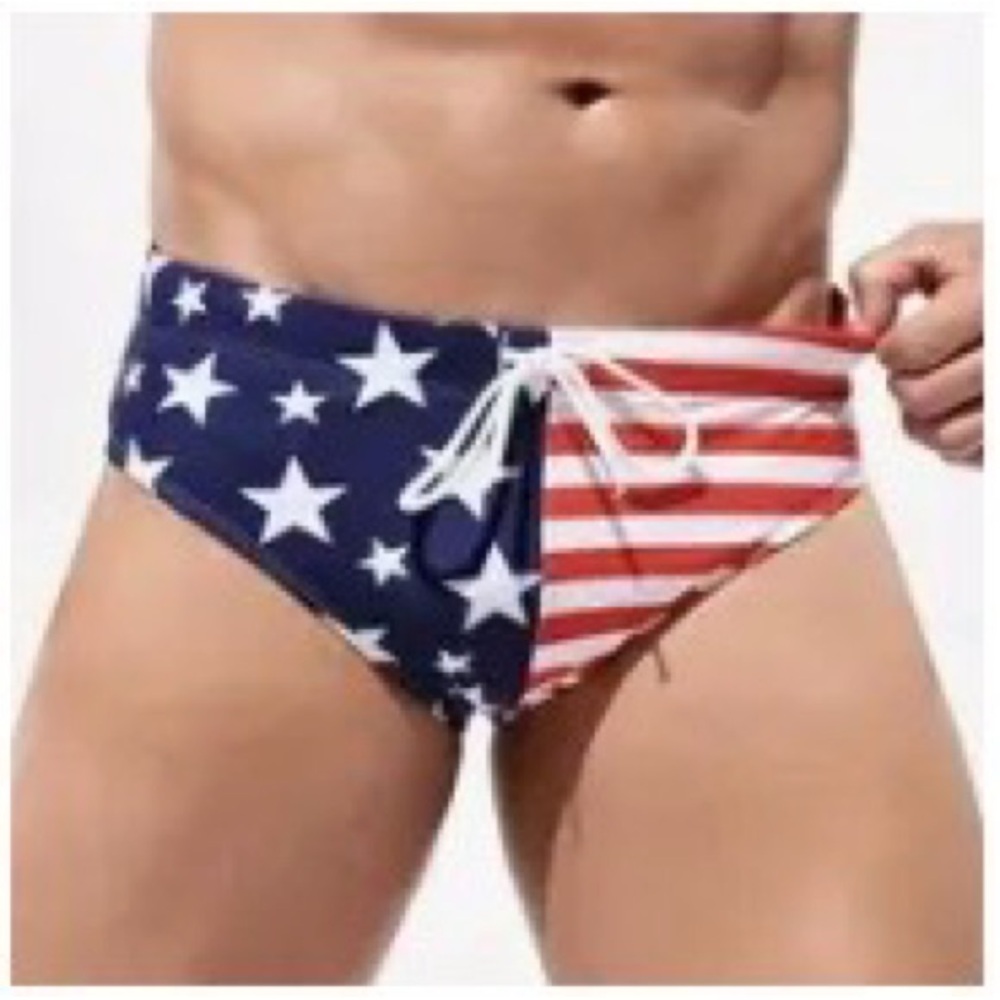 Men’s Patriotic (American Flag) Swim Trunks, Size: Small, New